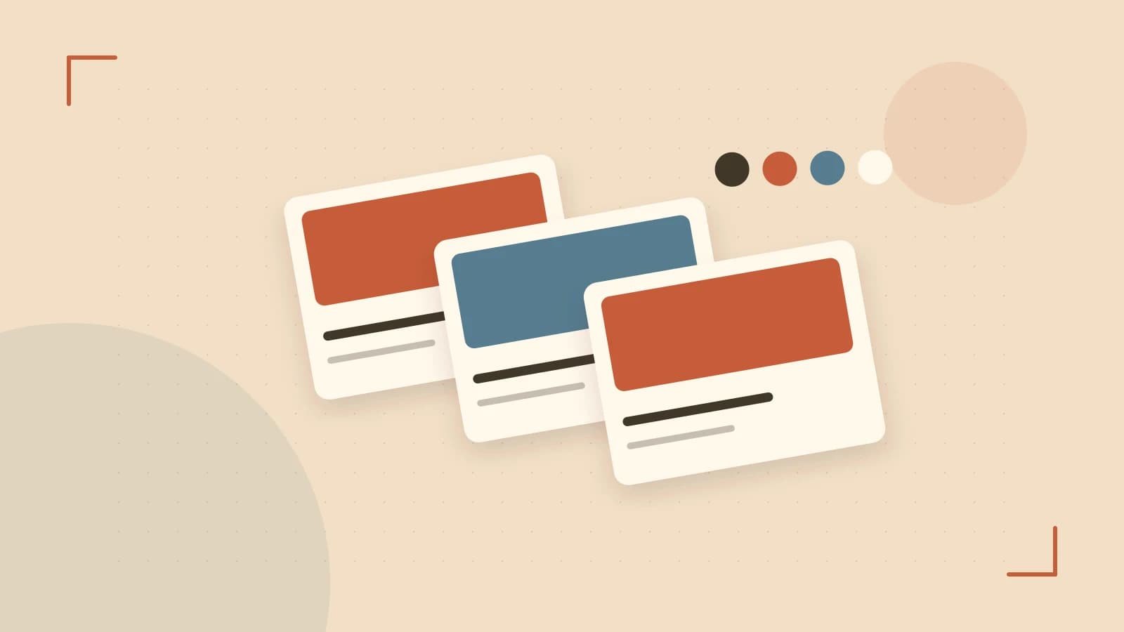 Editorial illustration of responsive browser layouts, overlapping design components and a color system