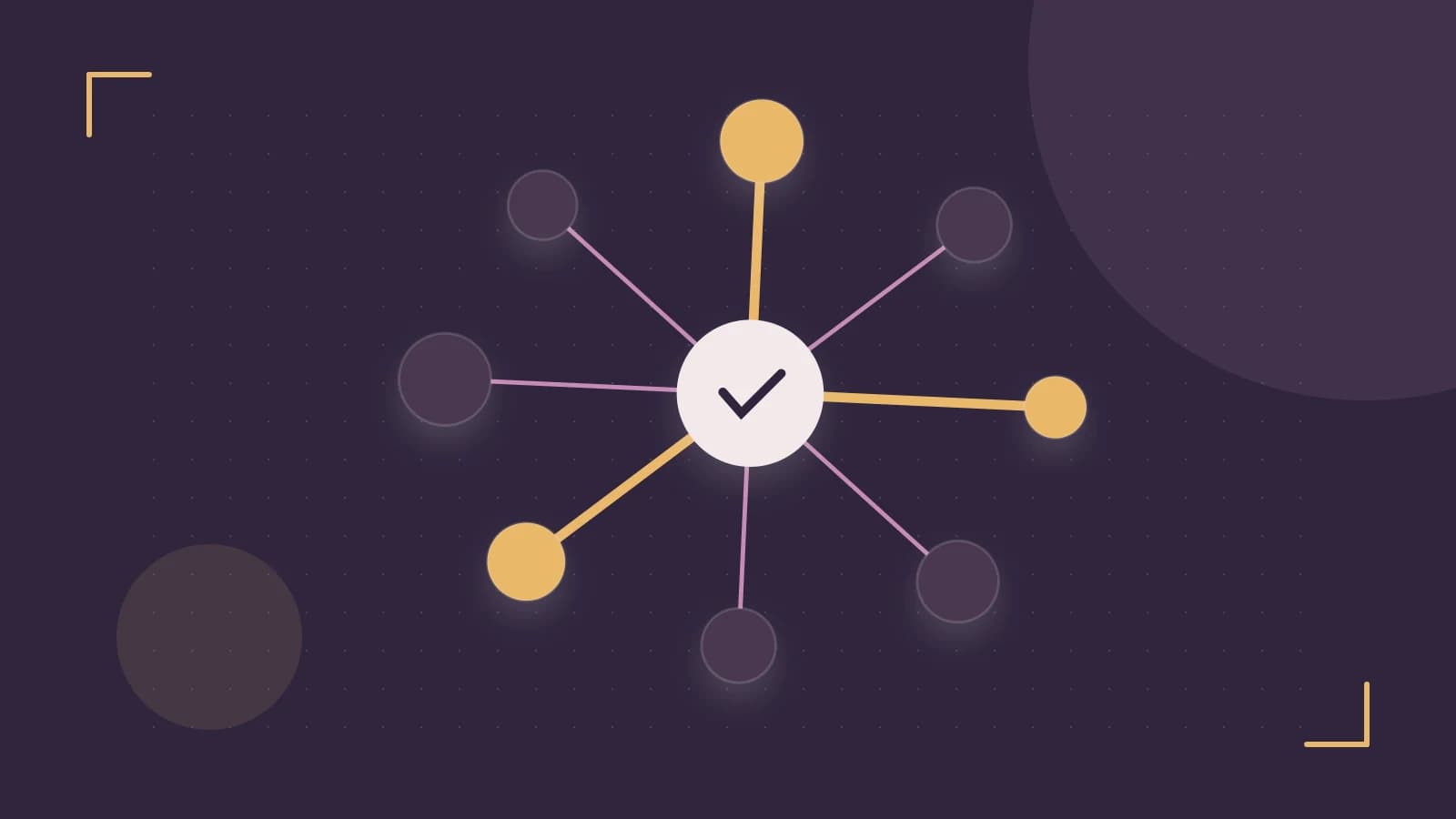 Editorial illustration of an algorithmic node graph with branching paths and a highlighted result