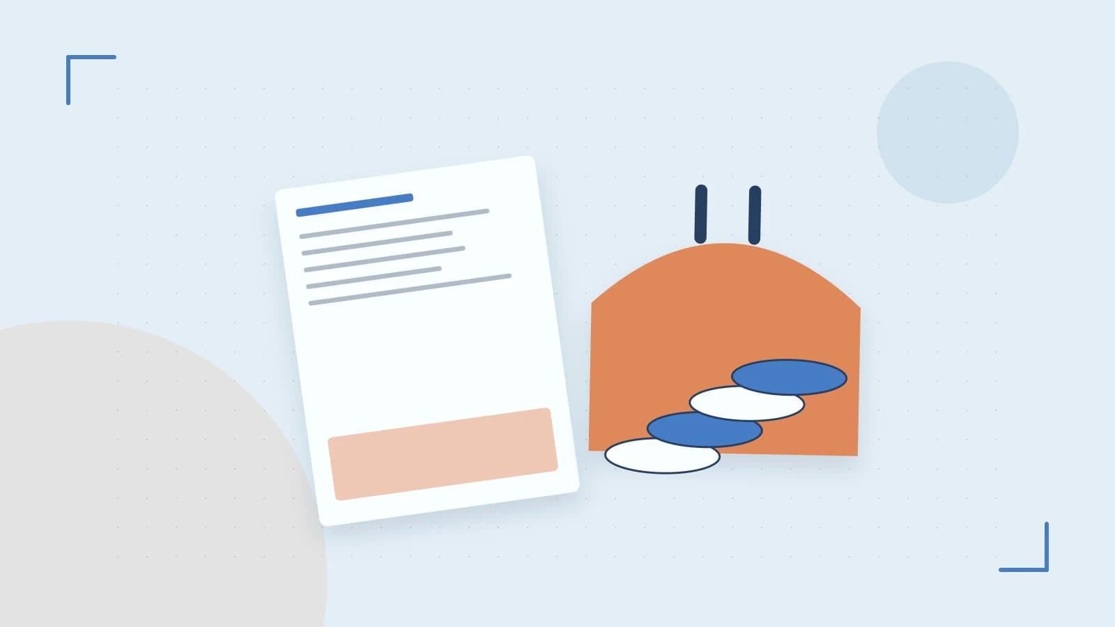 Editorial illustration of abstract coins, a payment card and a geometric financial chart without data labels