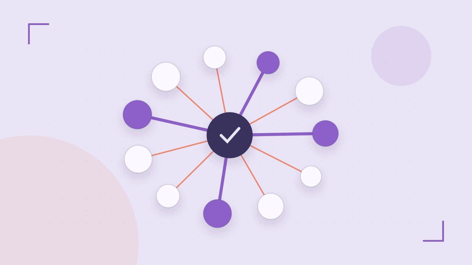 Editorial illustration of an algorithmic node graph with branching paths and a highlighted result