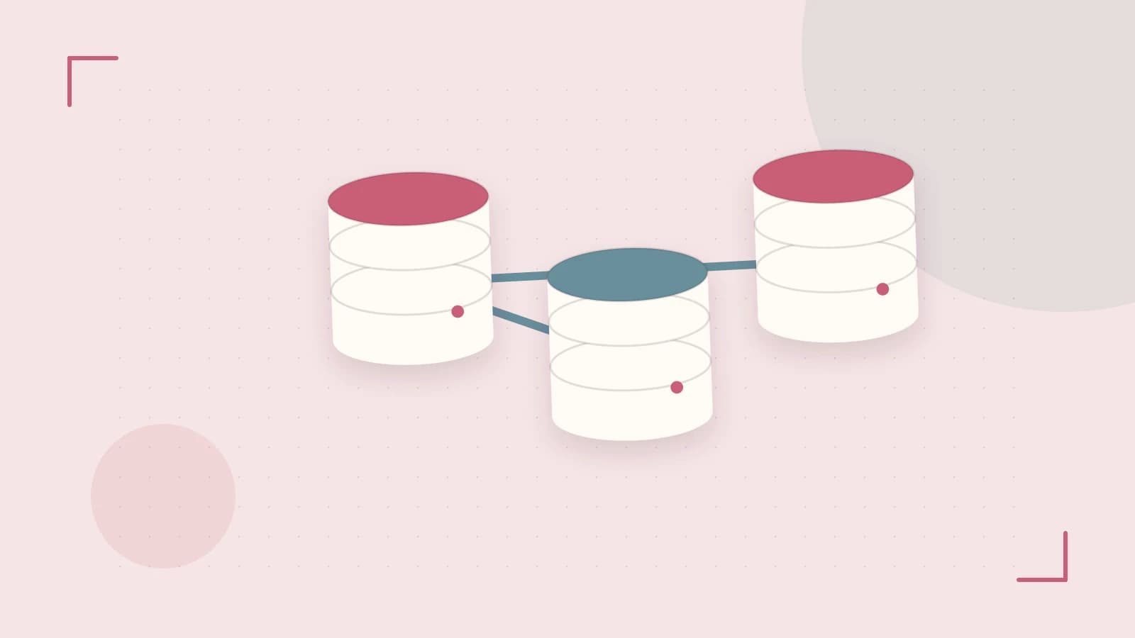 Editorial illustration of structured records, database cylinders and relationships between tables