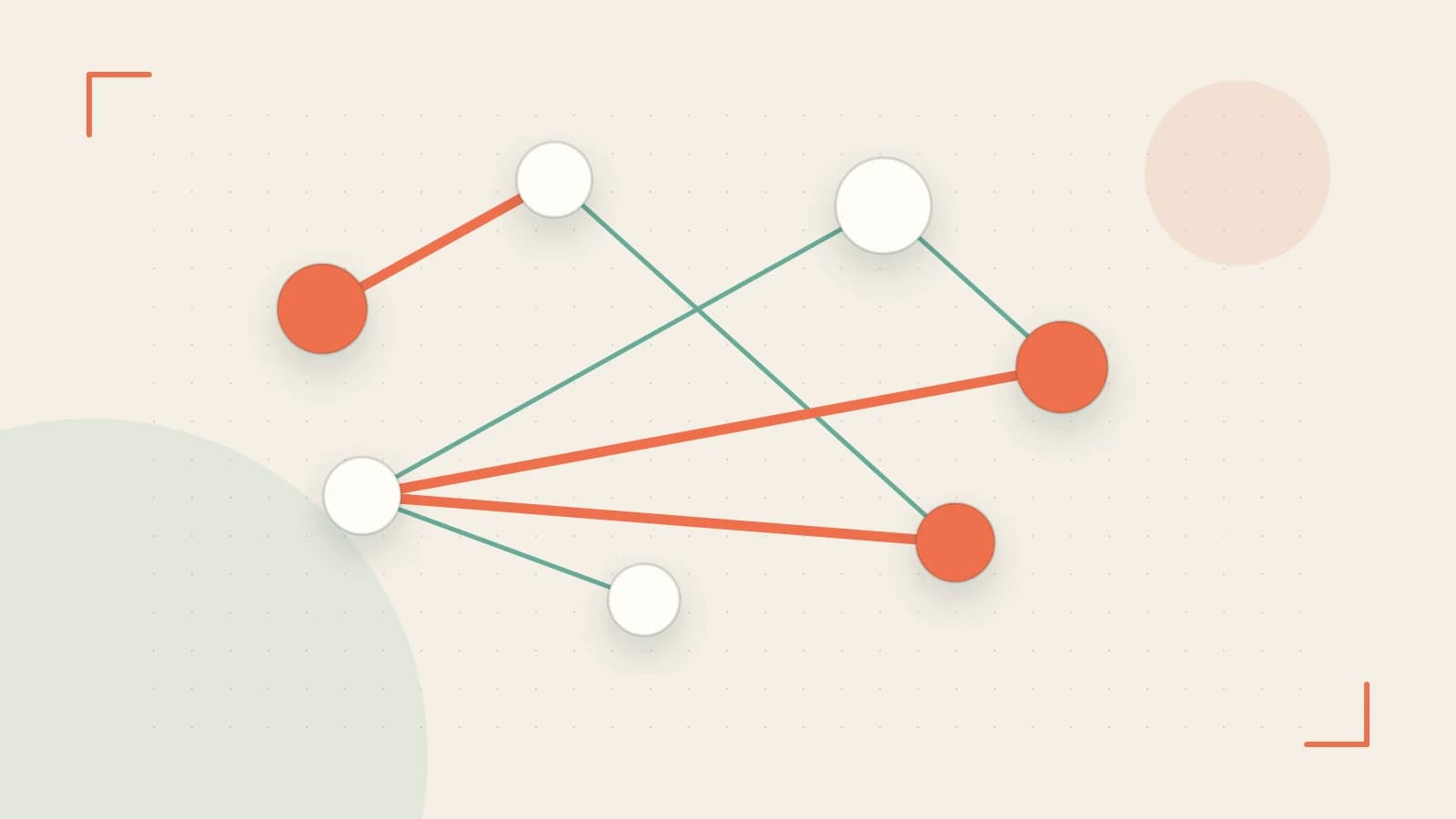 Editorial illustration of an algorithmic node graph with branching paths and a highlighted result