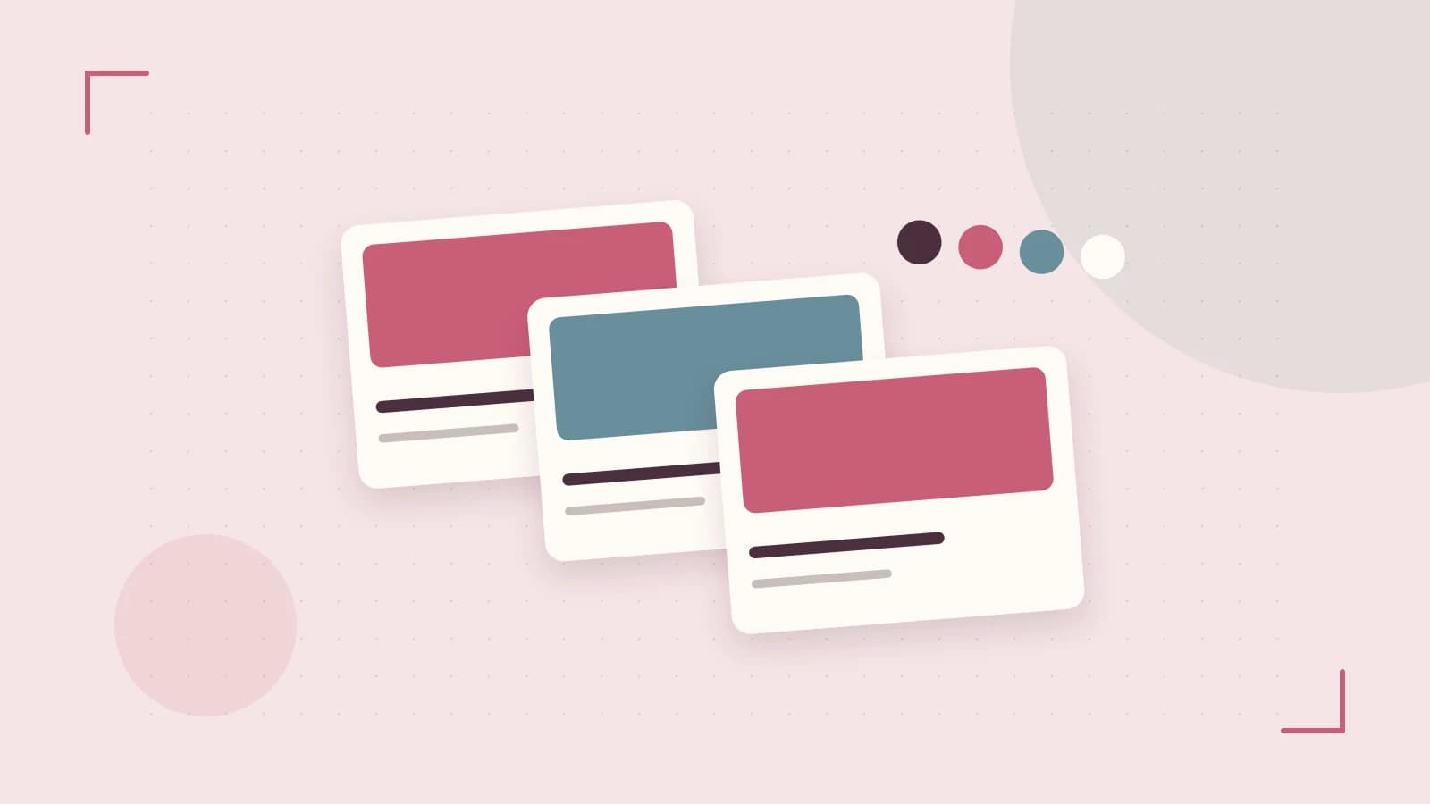 Editorial illustration of responsive browser layouts, overlapping design components and a color system