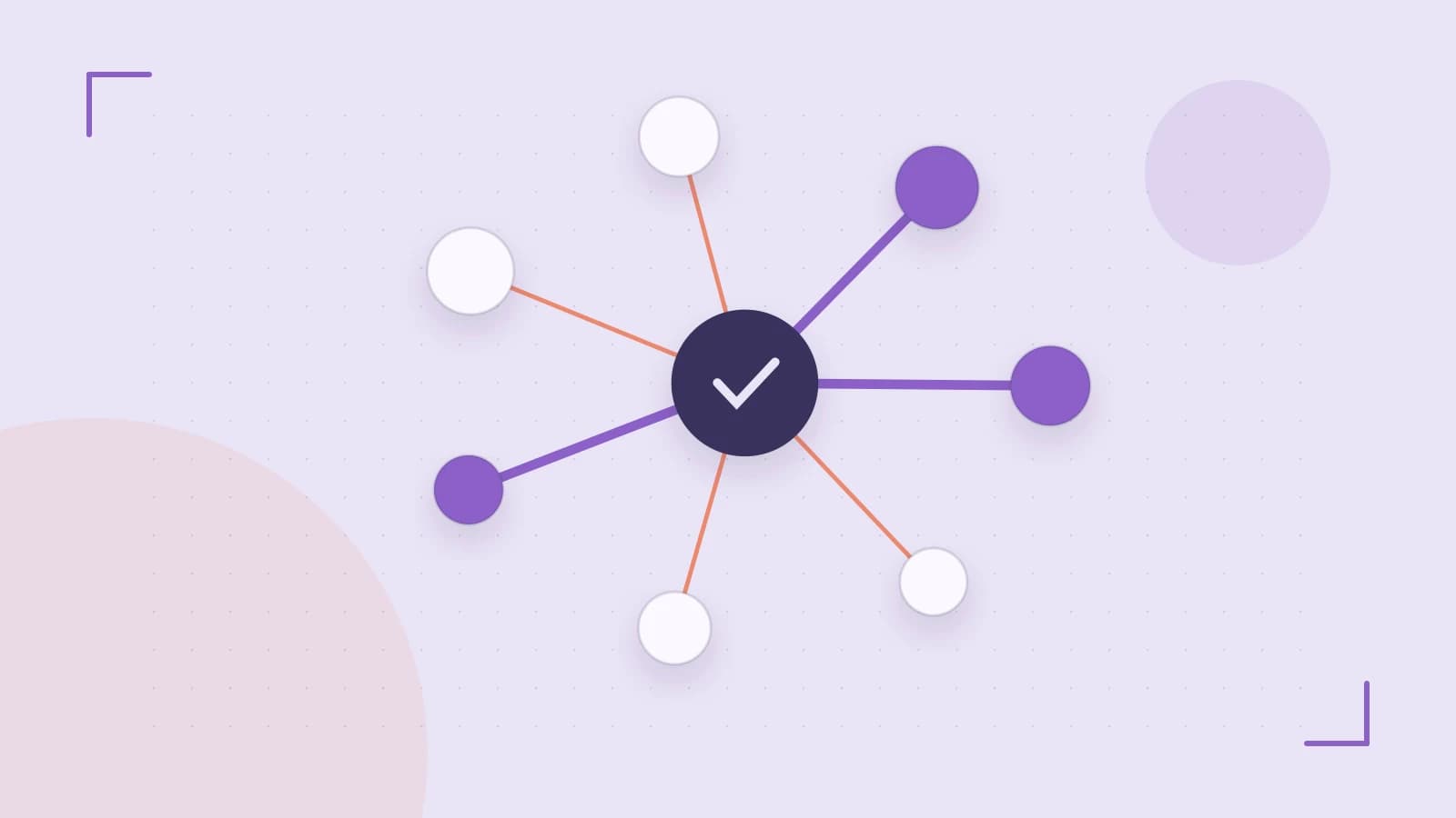 Editorial illustration of an algorithmic node graph with branching paths and a highlighted result