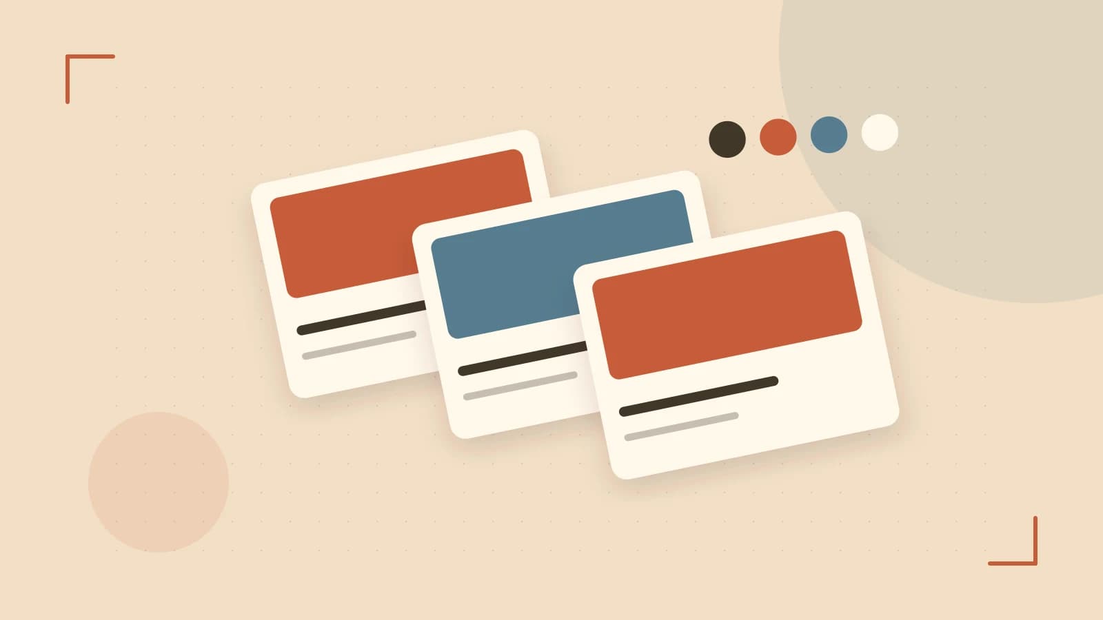 Editorial illustration of responsive browser layouts, overlapping design components and a color system