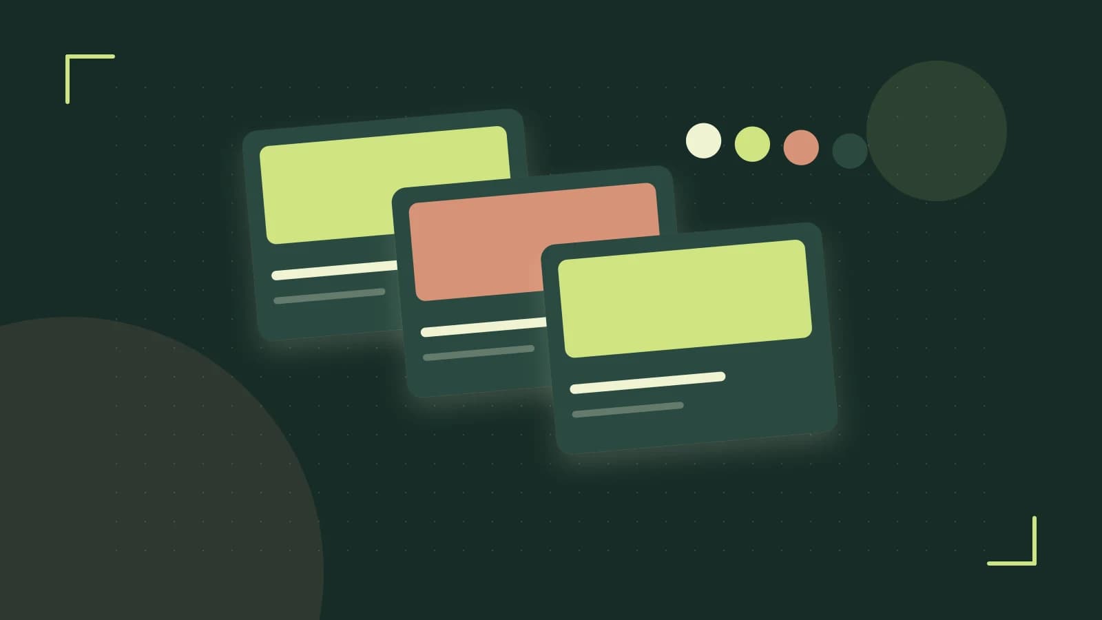 Editorial illustration of responsive browser layouts, overlapping design components and a color system