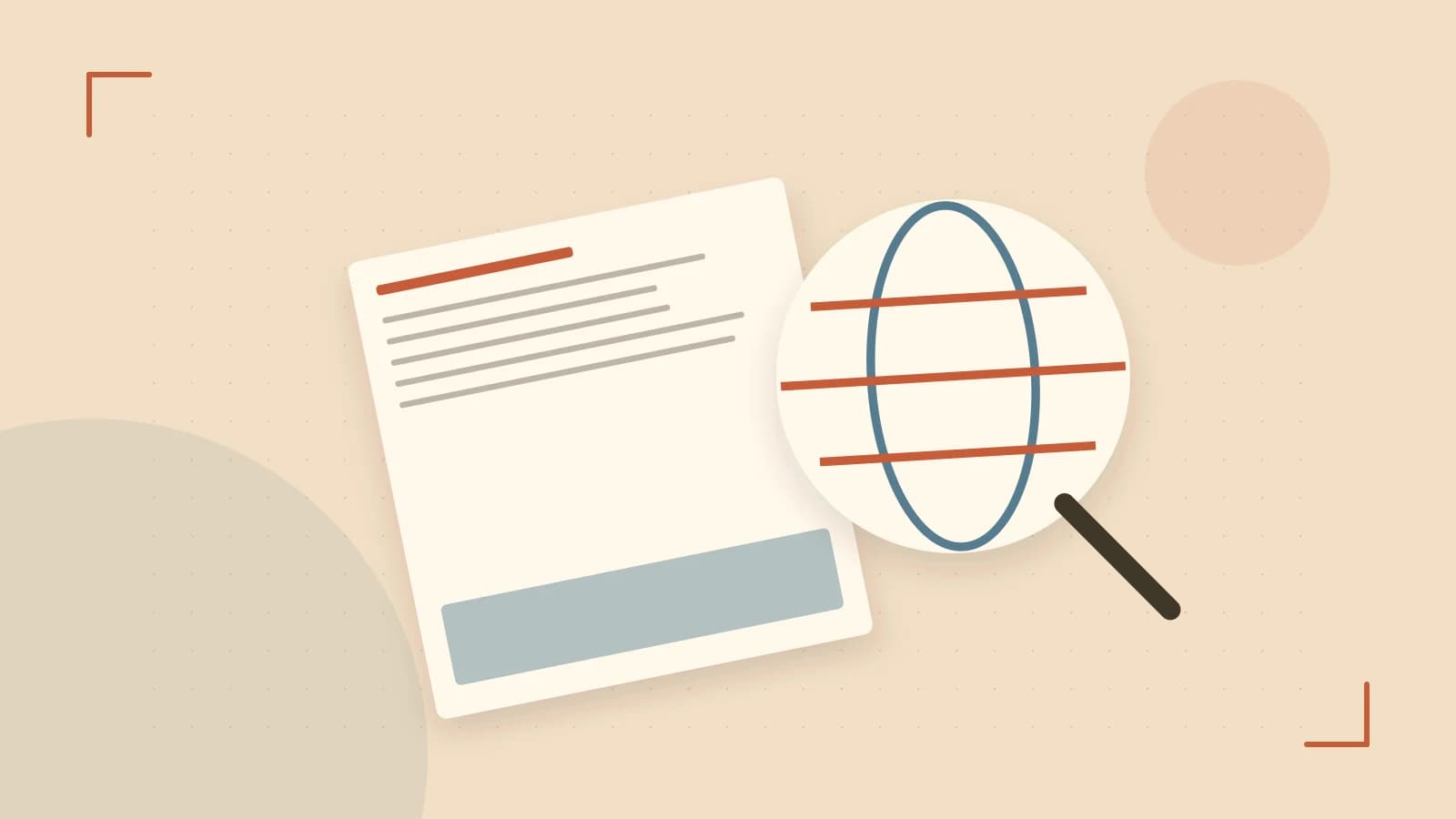 Editorial illustration of an editorial globe with meridians and layered geographic shapes