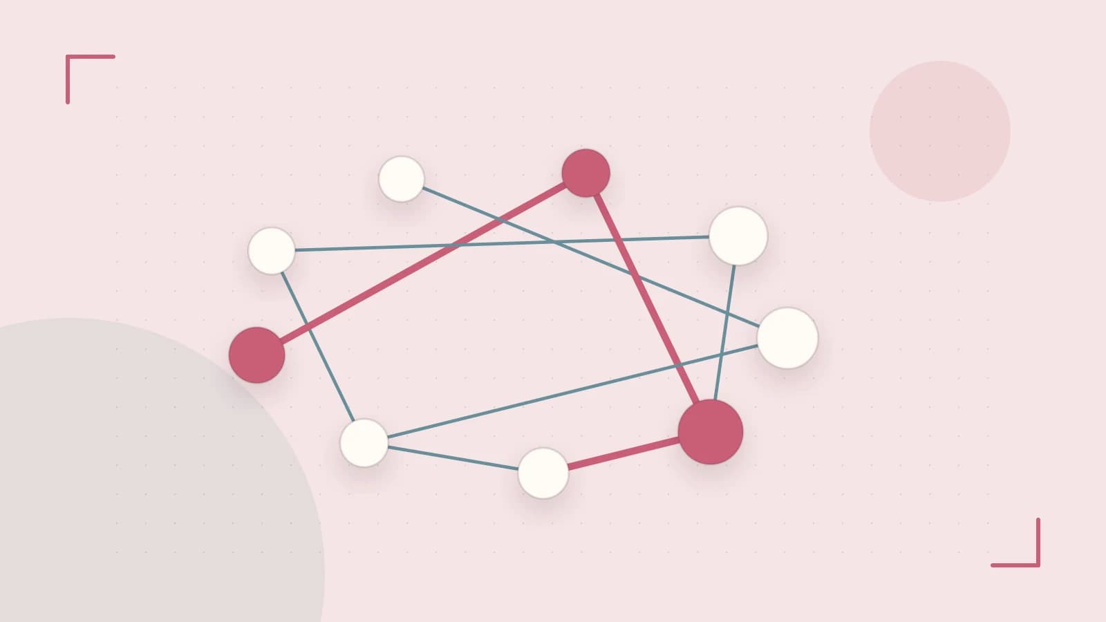 Editorial illustration of an algorithmic node graph with branching paths and a highlighted result