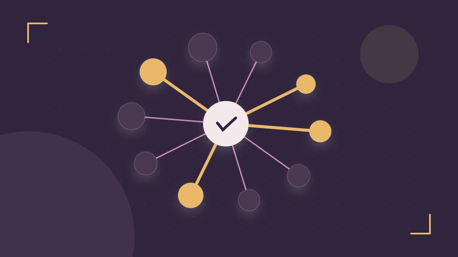 Editorial illustration of an algorithmic node graph with branching paths and a highlighted result