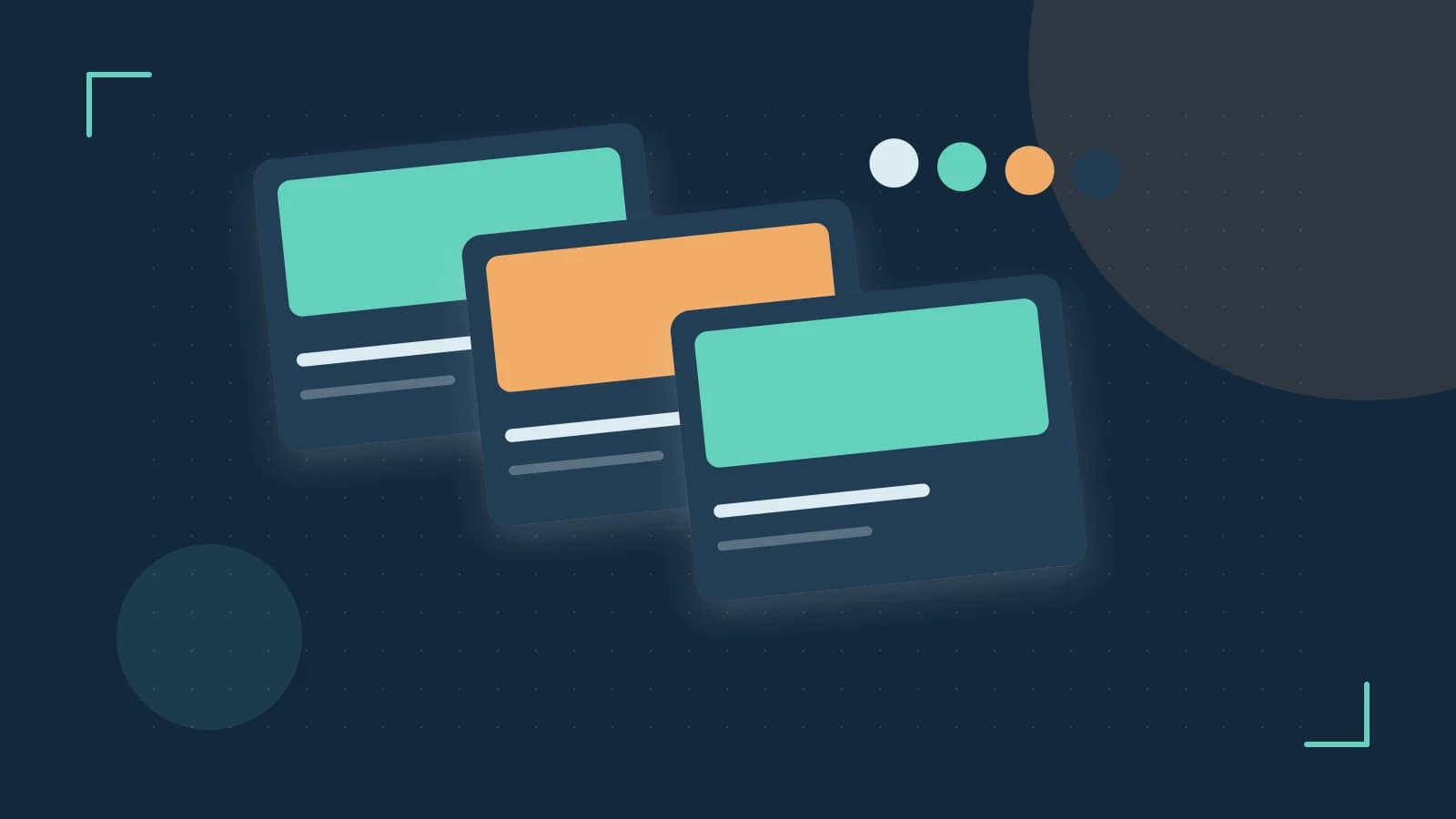 Editorial illustration of responsive browser layouts, overlapping design components and a color system