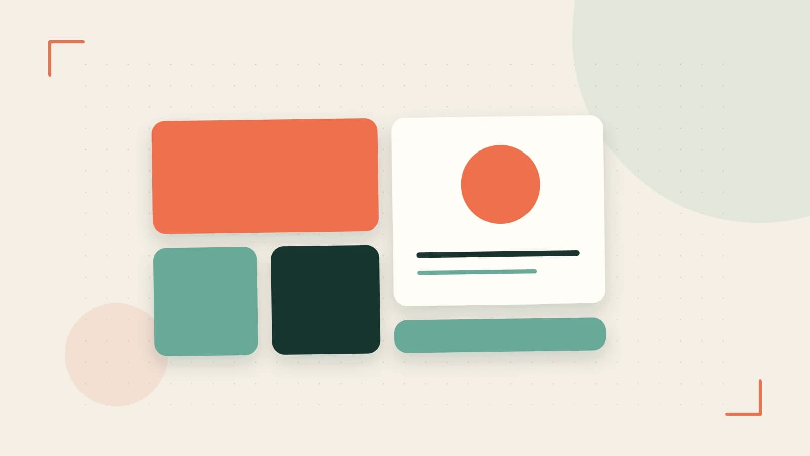 Editorial illustration of responsive browser layouts, overlapping design components and a color system