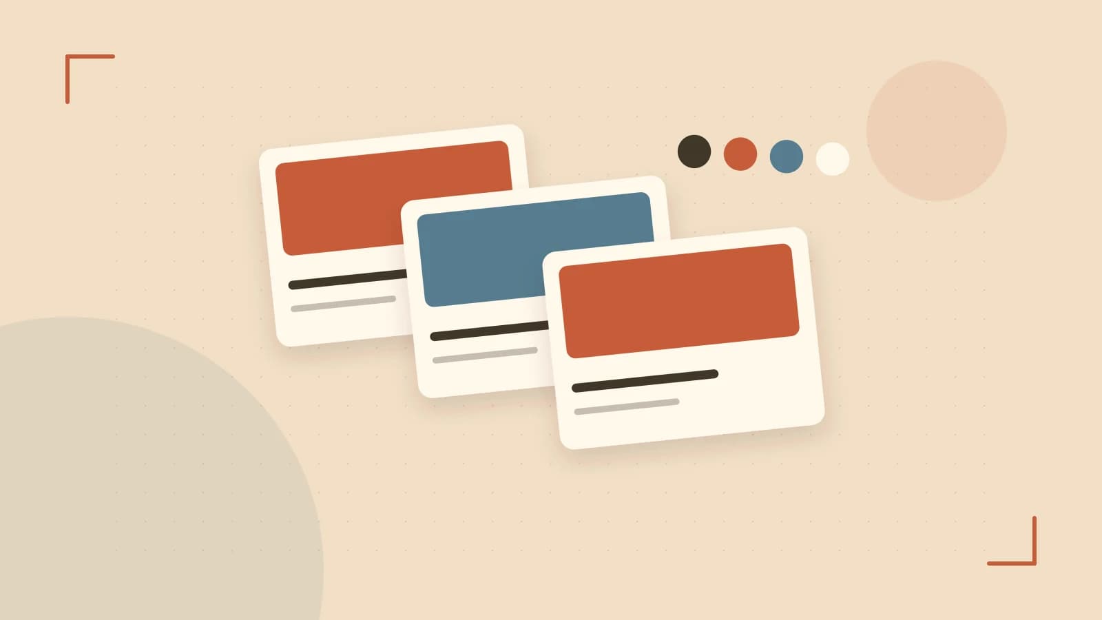 Editorial illustration of responsive browser layouts, overlapping design components and a color system