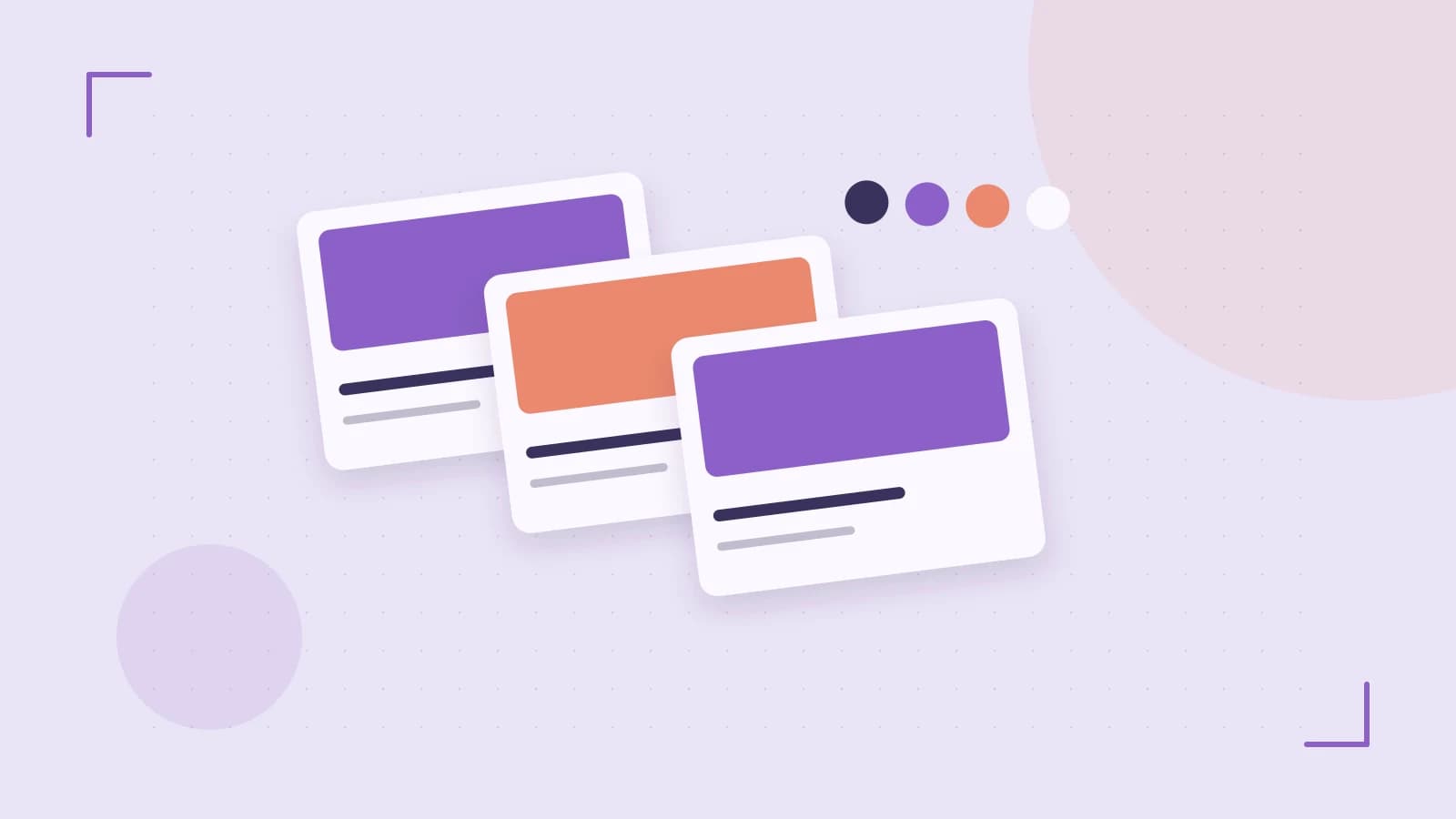 Editorial illustration of responsive browser layouts, overlapping design components and a color system