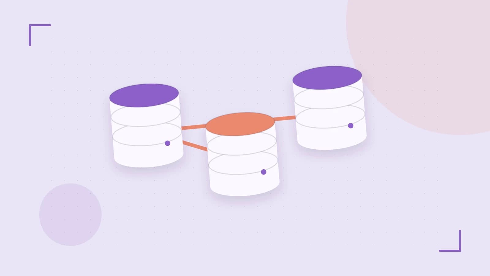 Editorial illustration of structured records, database cylinders and relationships between tables