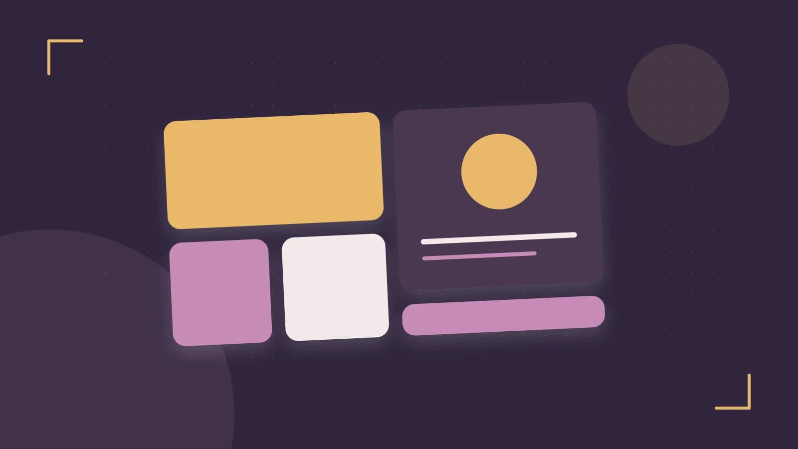Editorial illustration of responsive browser layouts, overlapping design components and a color system