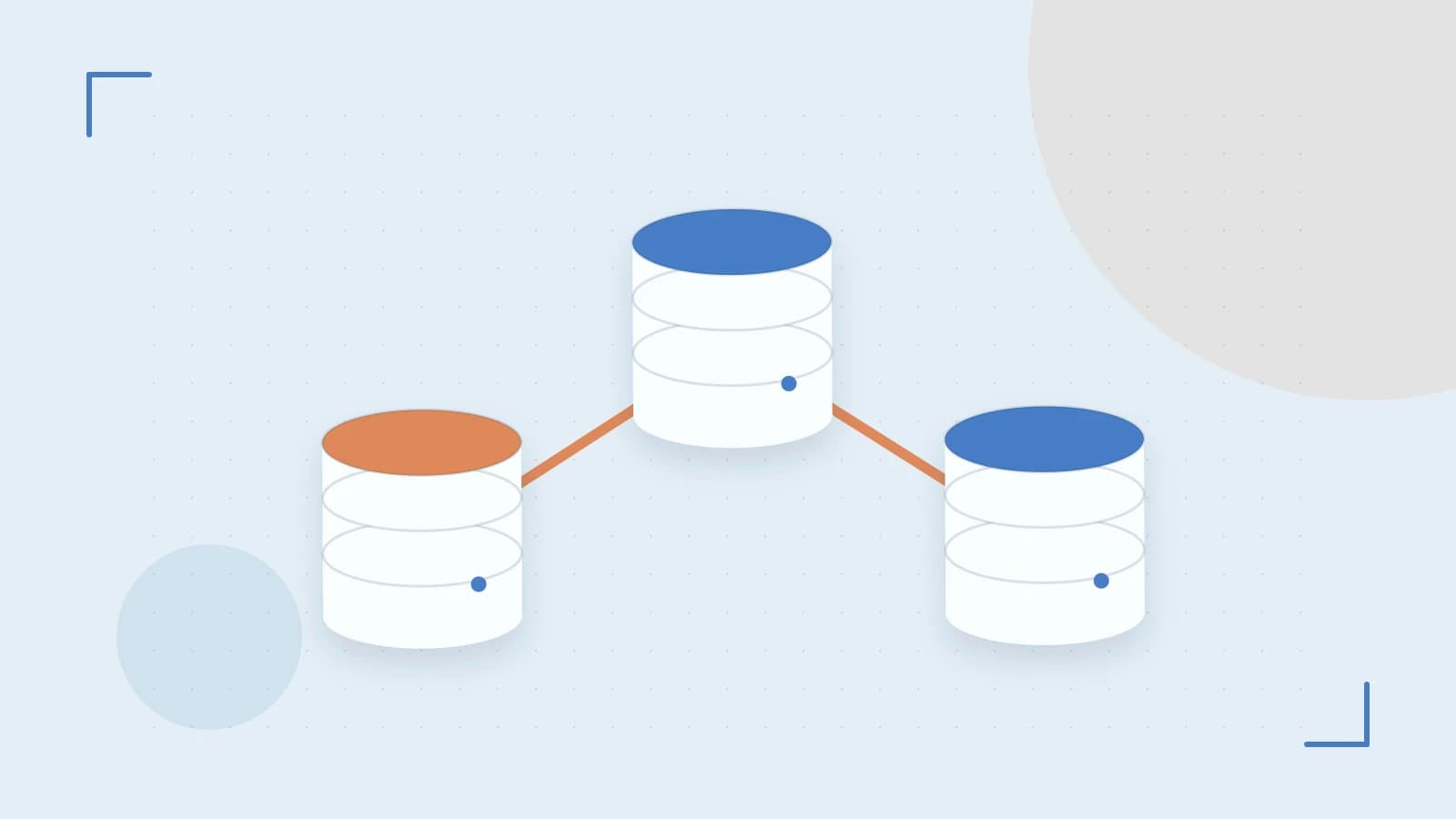 Editorial illustration of structured records, database cylinders and relationships between tables