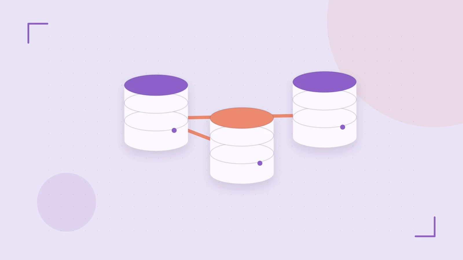 Editorial illustration of structured records, database cylinders and relationships between tables
