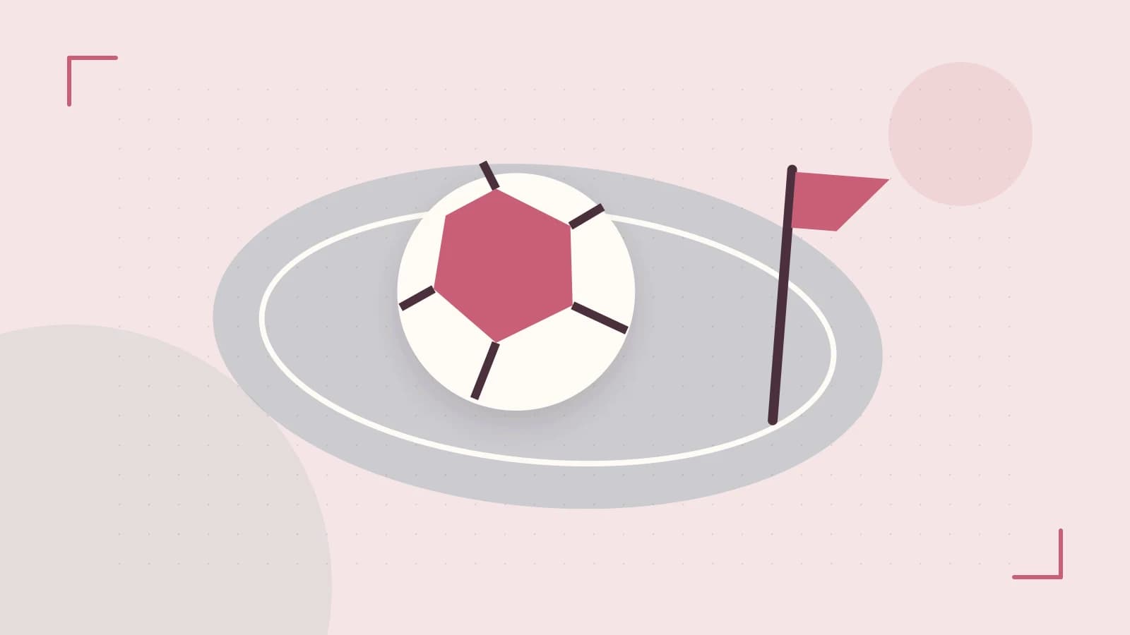 Editorial illustration of a stylized sports ball, stadium geometry and dynamic arcs