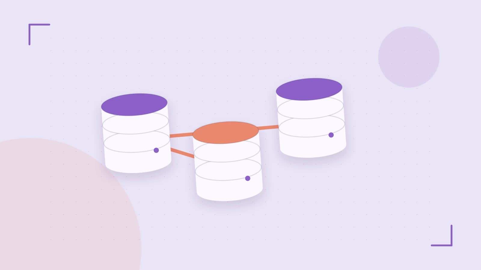 Editorial illustration of structured records, database cylinders and relationships between tables