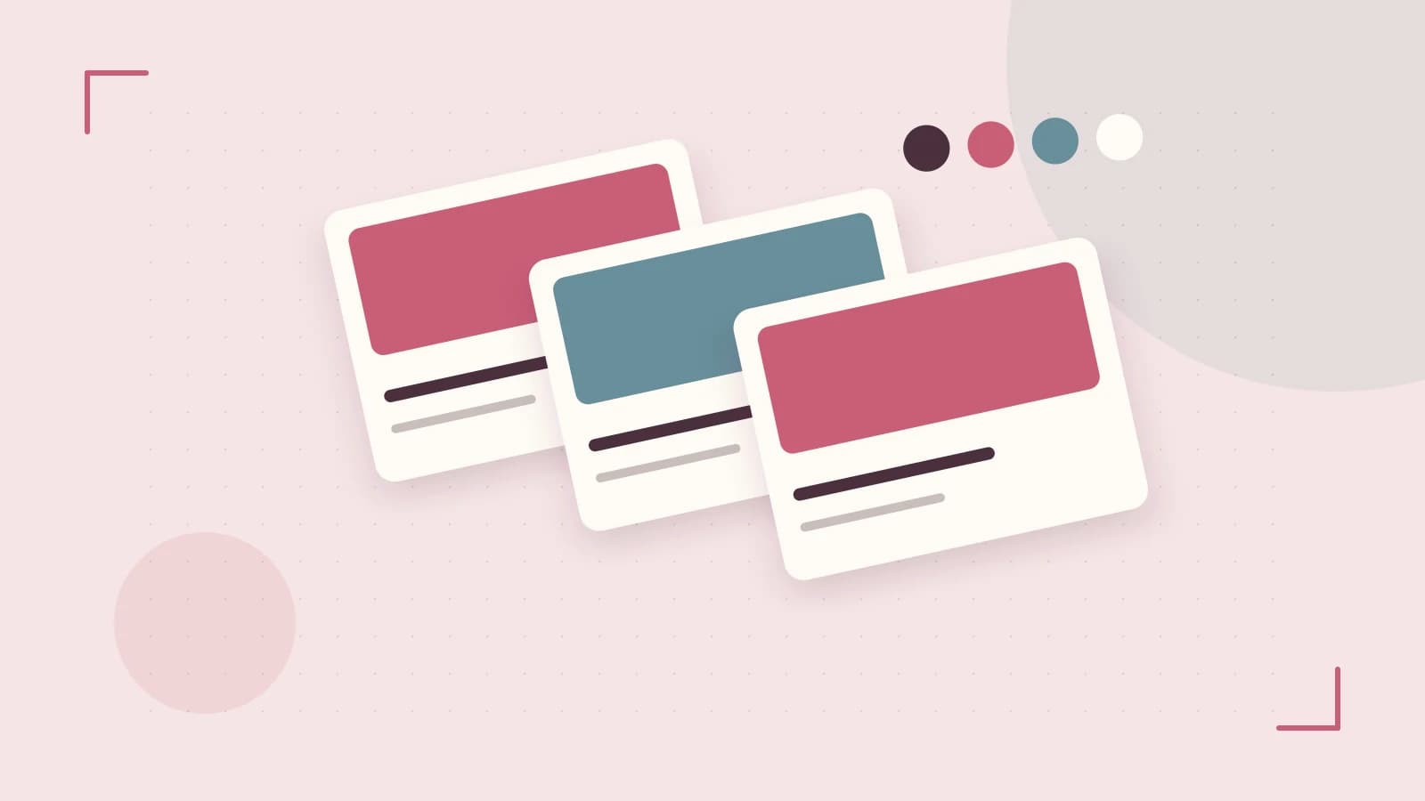 Editorial illustration of responsive browser layouts, overlapping design components and a color system