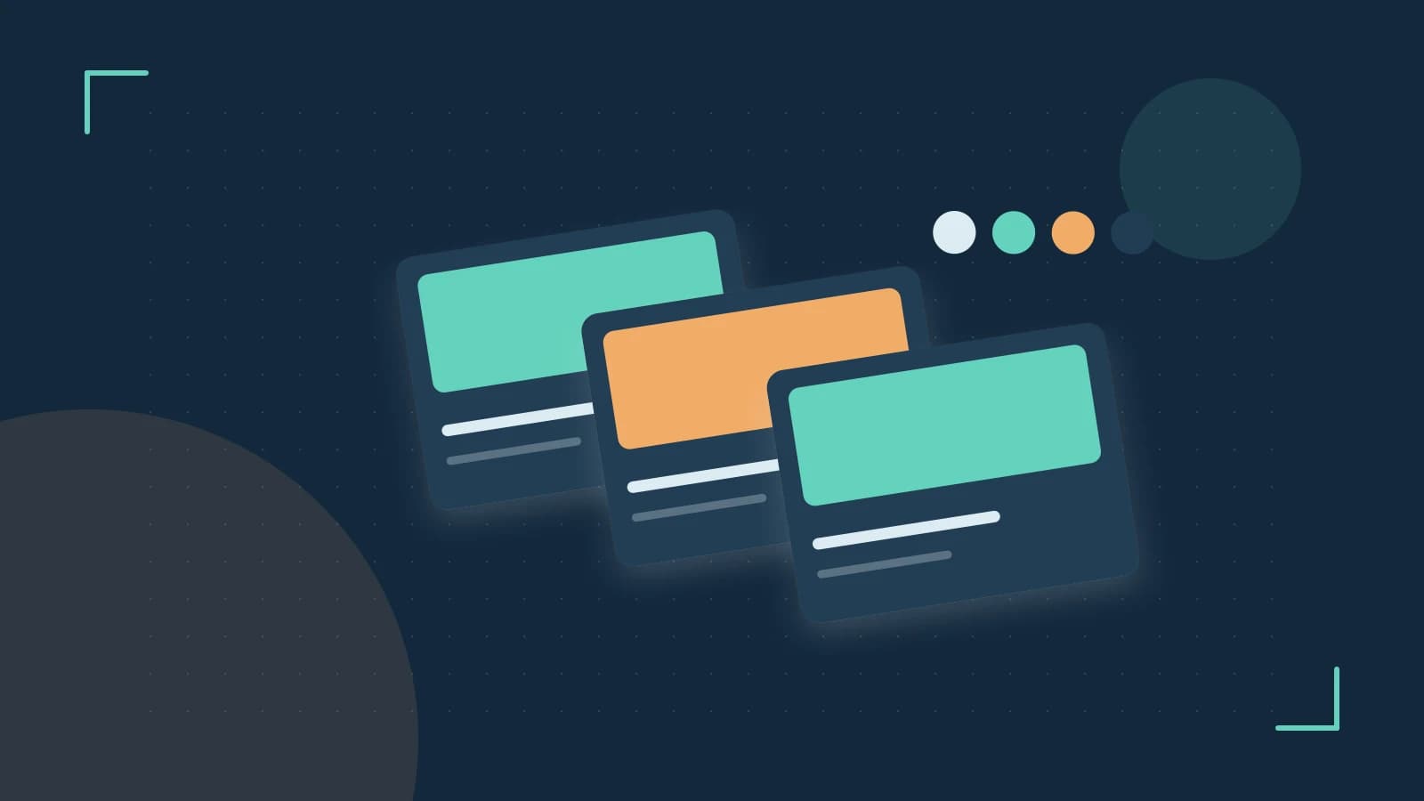 Editorial illustration of responsive browser layouts, overlapping design components and a color system