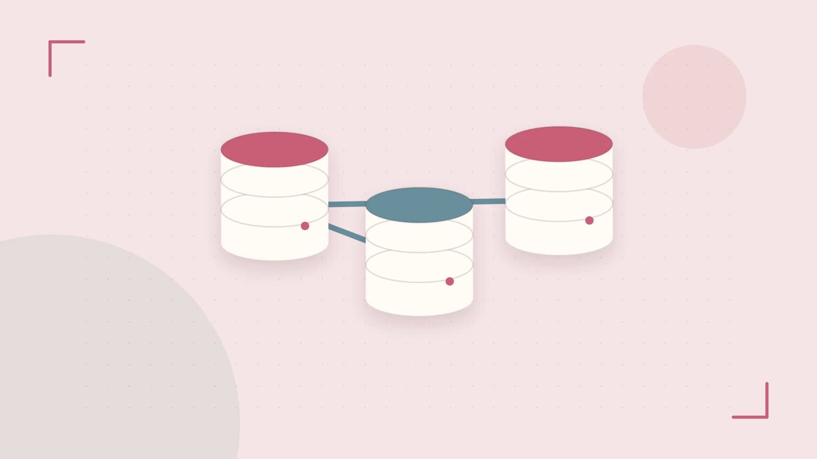 Editorial illustration of structured records, database cylinders and relationships between tables