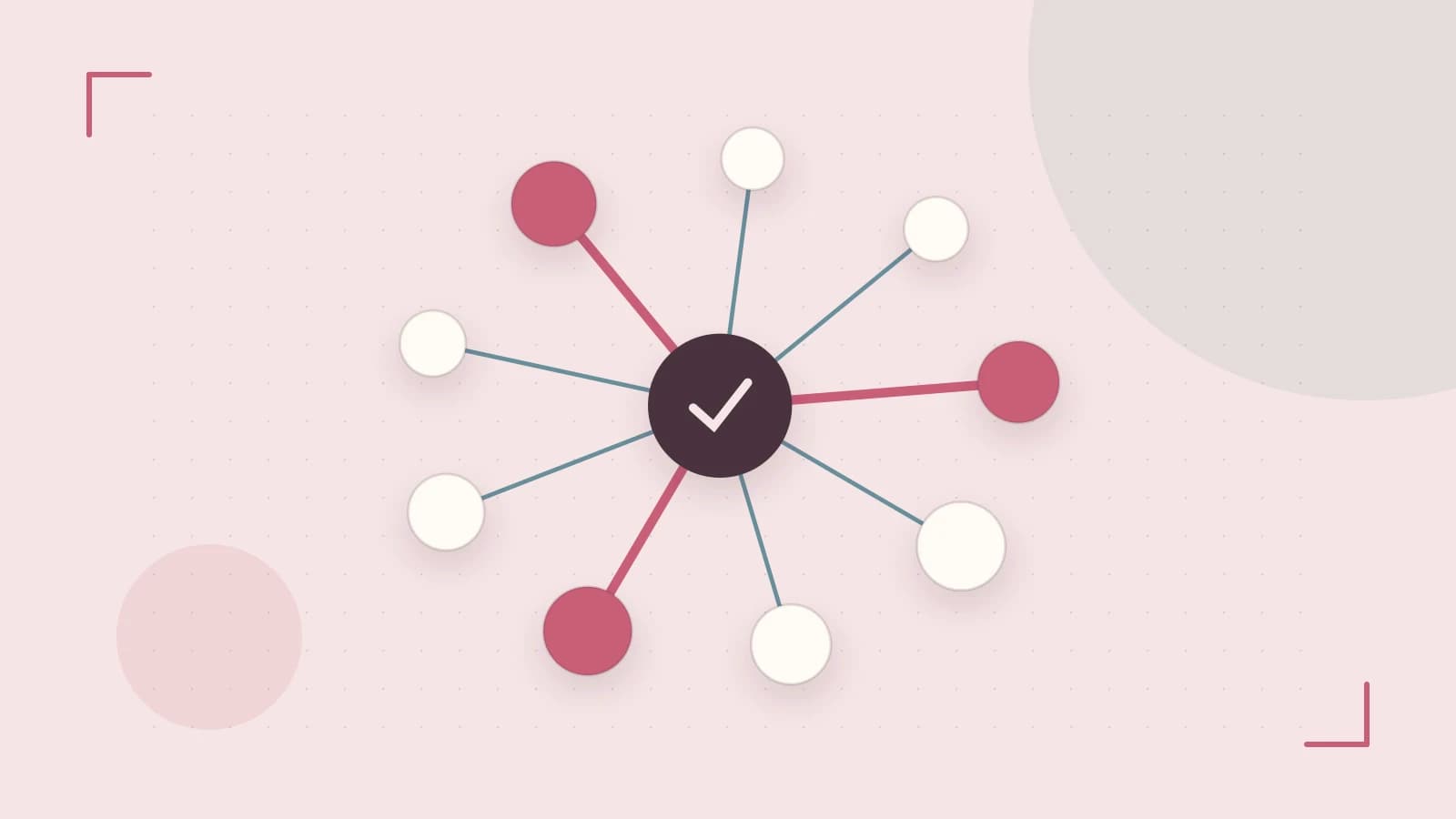 Editorial illustration of an algorithmic node graph with branching paths and a highlighted result