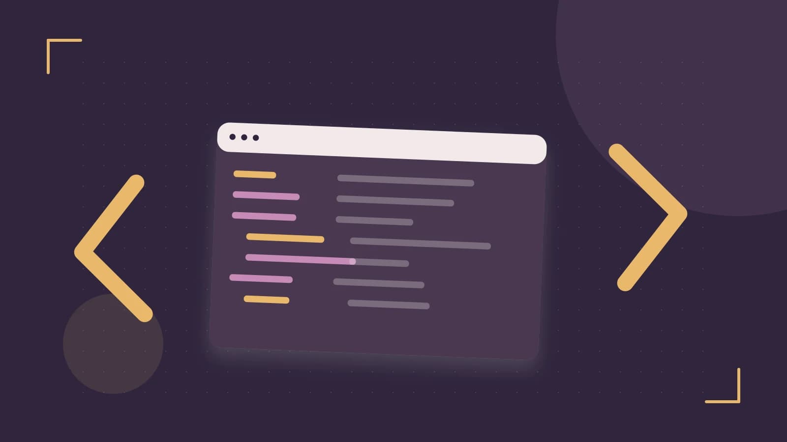 Editorial illustration of an abstract code editor, syntax blocks and oversized programming brackets