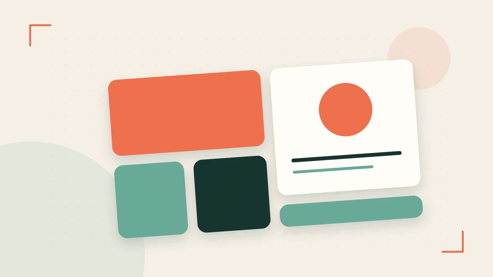 Editorial illustration of responsive browser layouts, overlapping design components and a color system
