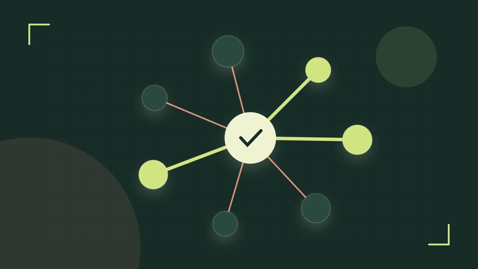 Editorial illustration of an algorithmic node graph with branching paths and a highlighted result