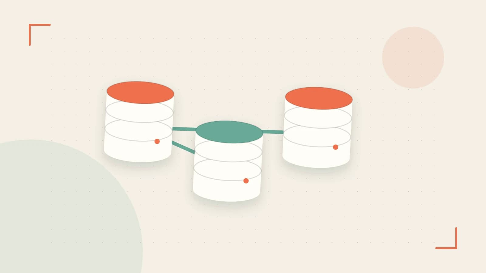 Editorial illustration of structured records, database cylinders and relationships between tables