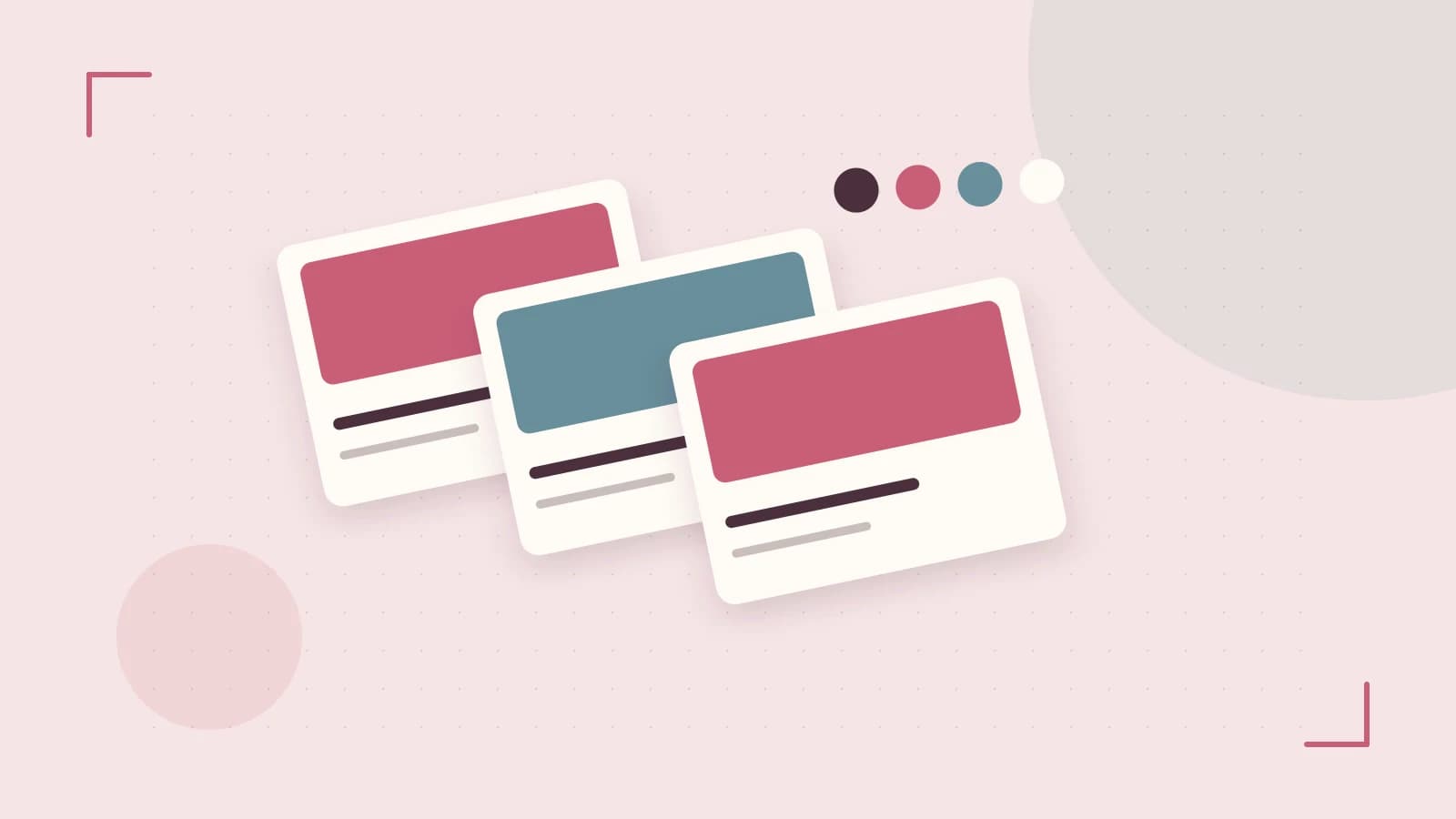 Editorial illustration of responsive browser layouts, overlapping design components and a color system