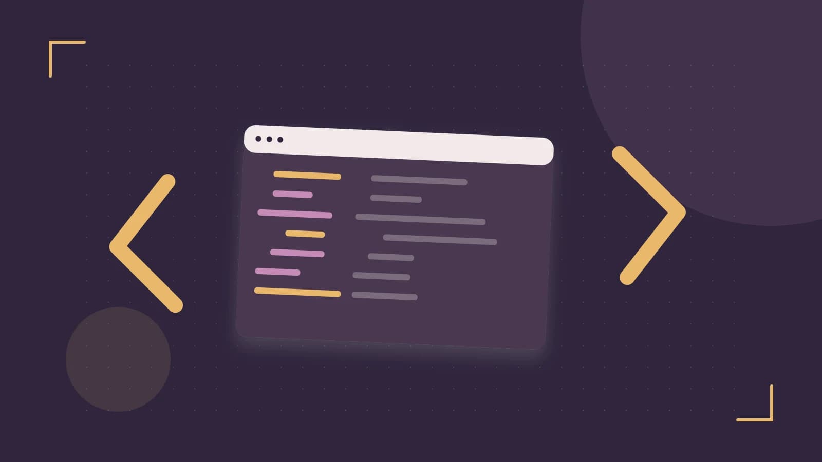 Editorial illustration of an abstract code editor, syntax blocks and oversized programming brackets
