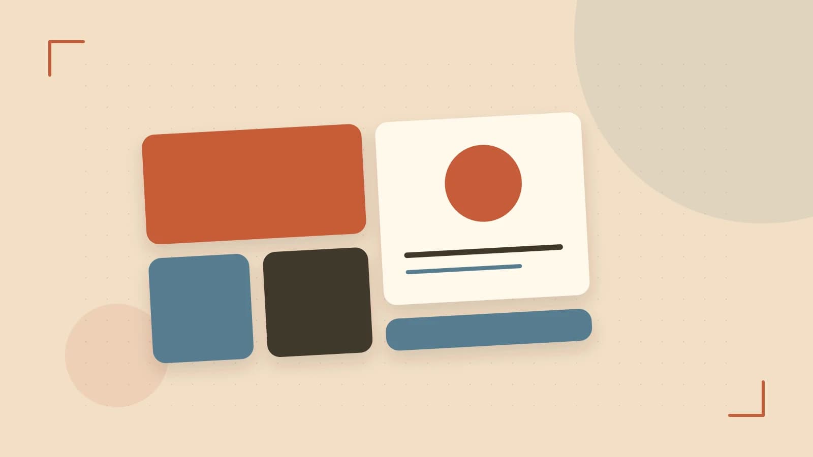 Editorial illustration of responsive browser layouts, overlapping design components and a color system
