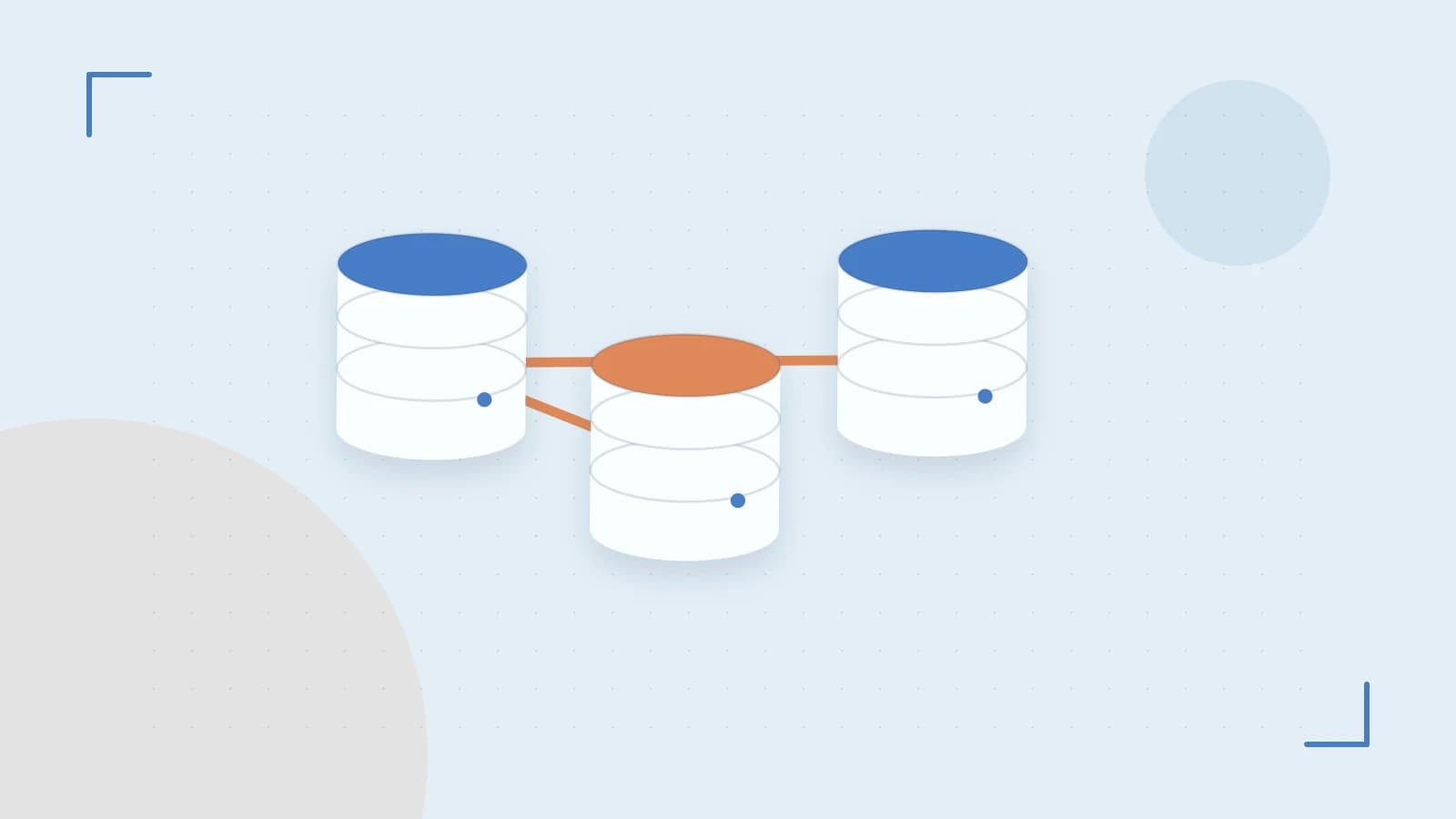 Editorial illustration of structured records, database cylinders and relationships between tables