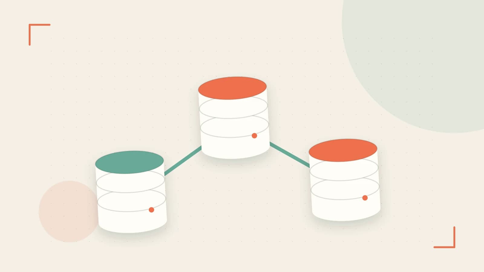 Editorial illustration of structured records, database cylinders and relationships between tables