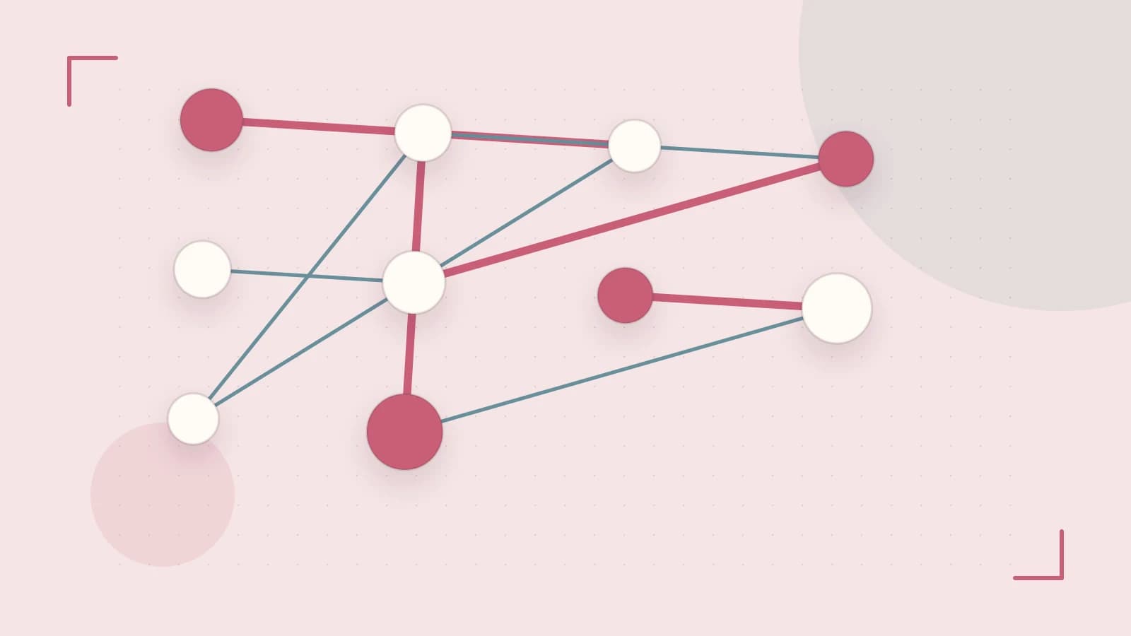 Editorial illustration of an algorithmic node graph with branching paths and a highlighted result