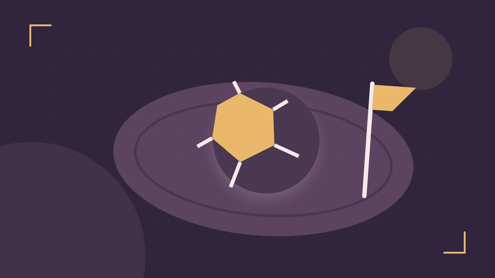 Editorial illustration of a stylized sports ball, stadium geometry and dynamic arcs