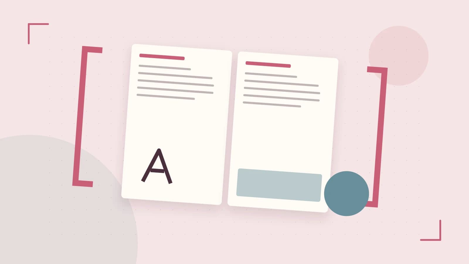 Editorial illustration of typeset pages, expressive letterform shapes and a precise editorial page grid