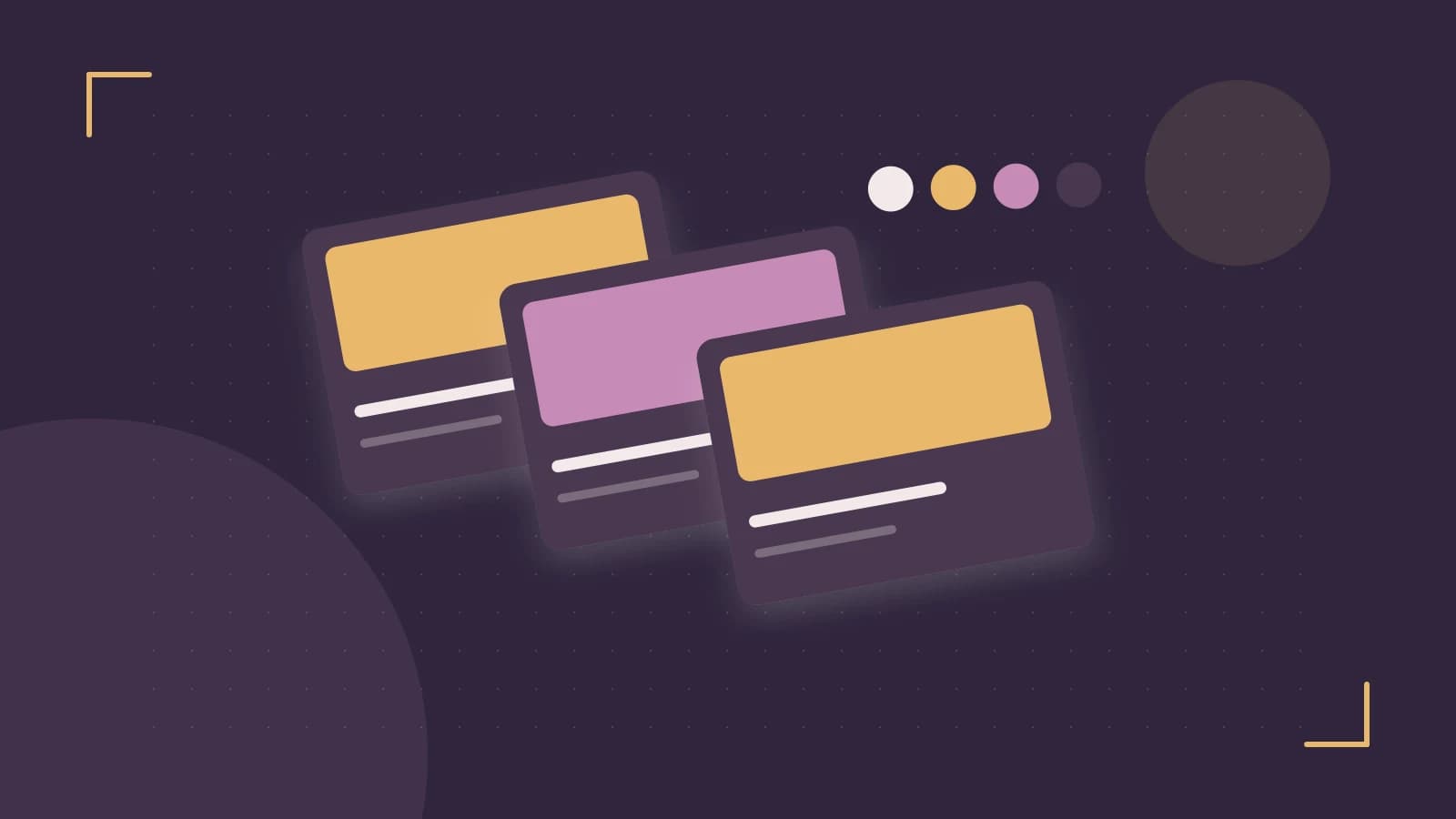Editorial illustration of responsive browser layouts, overlapping design components and a color system