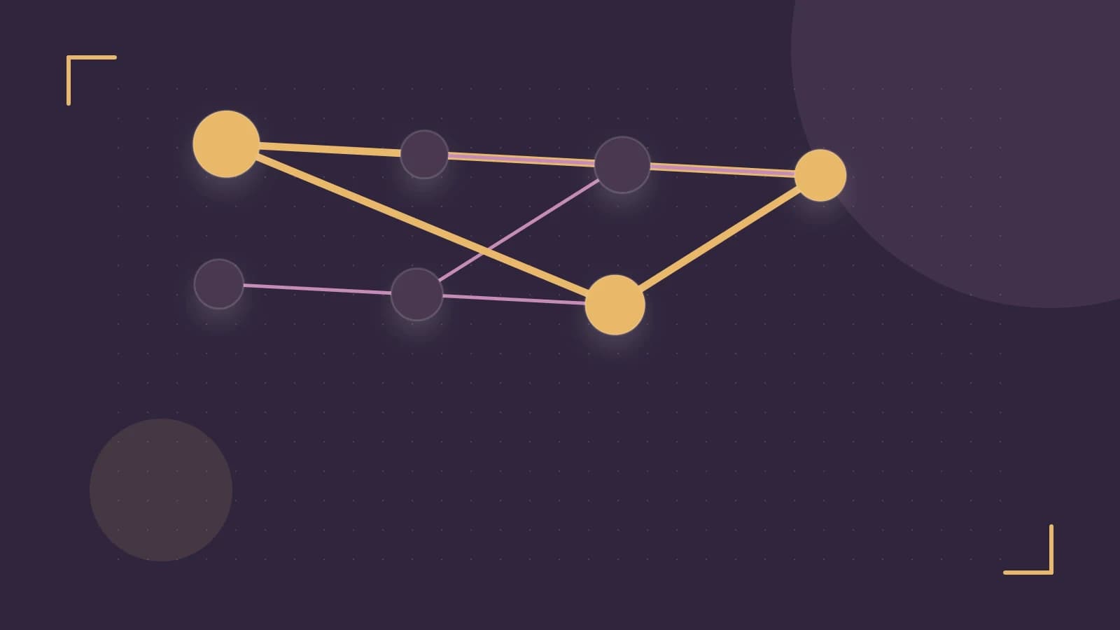 Editorial illustration of an algorithmic node graph with branching paths and a highlighted result