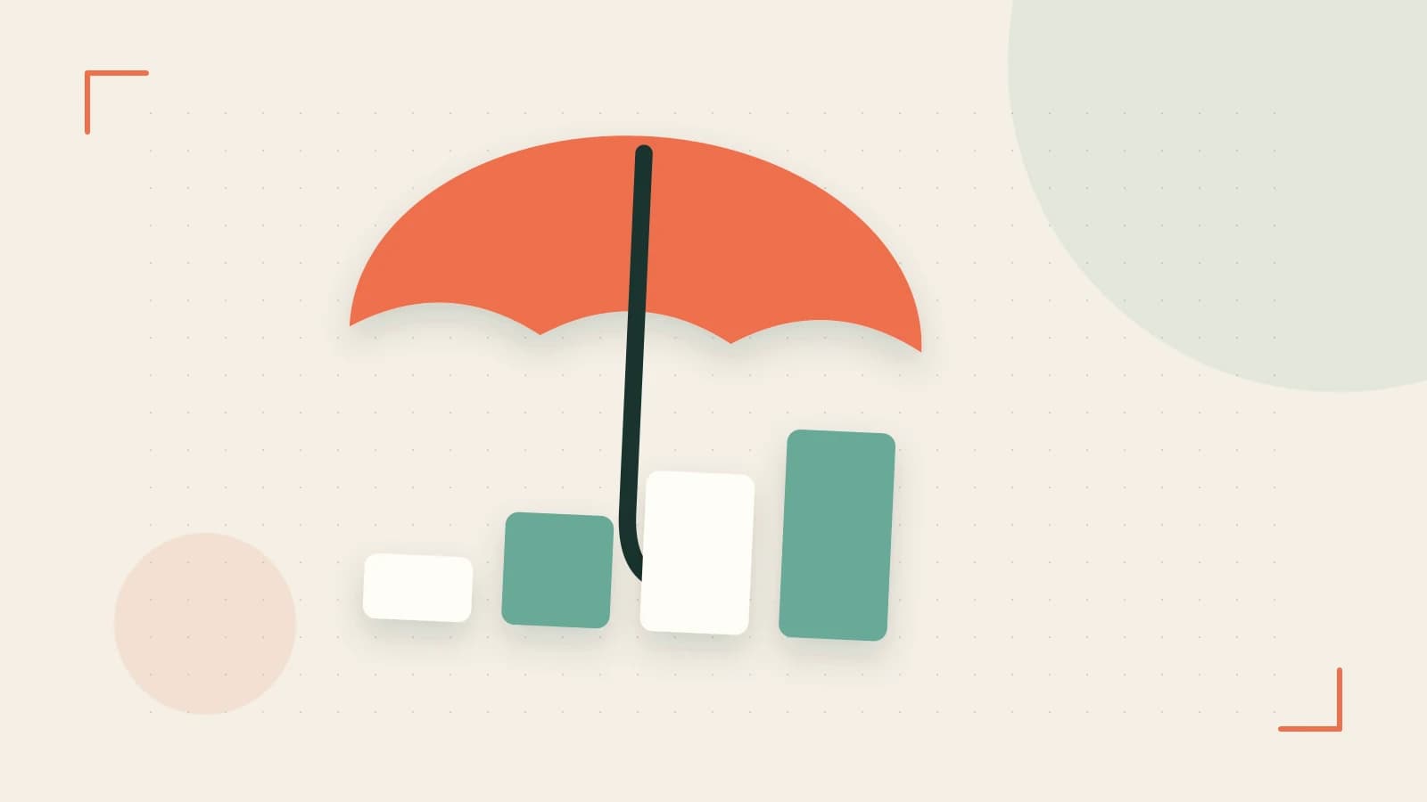 Editorial illustration of abstract coins, a payment card and a geometric financial chart without data labels