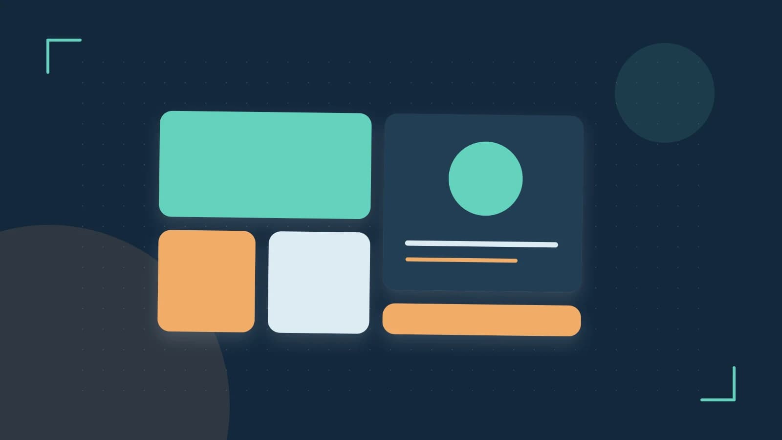 Editorial illustration of responsive browser layouts, overlapping design components and a color system