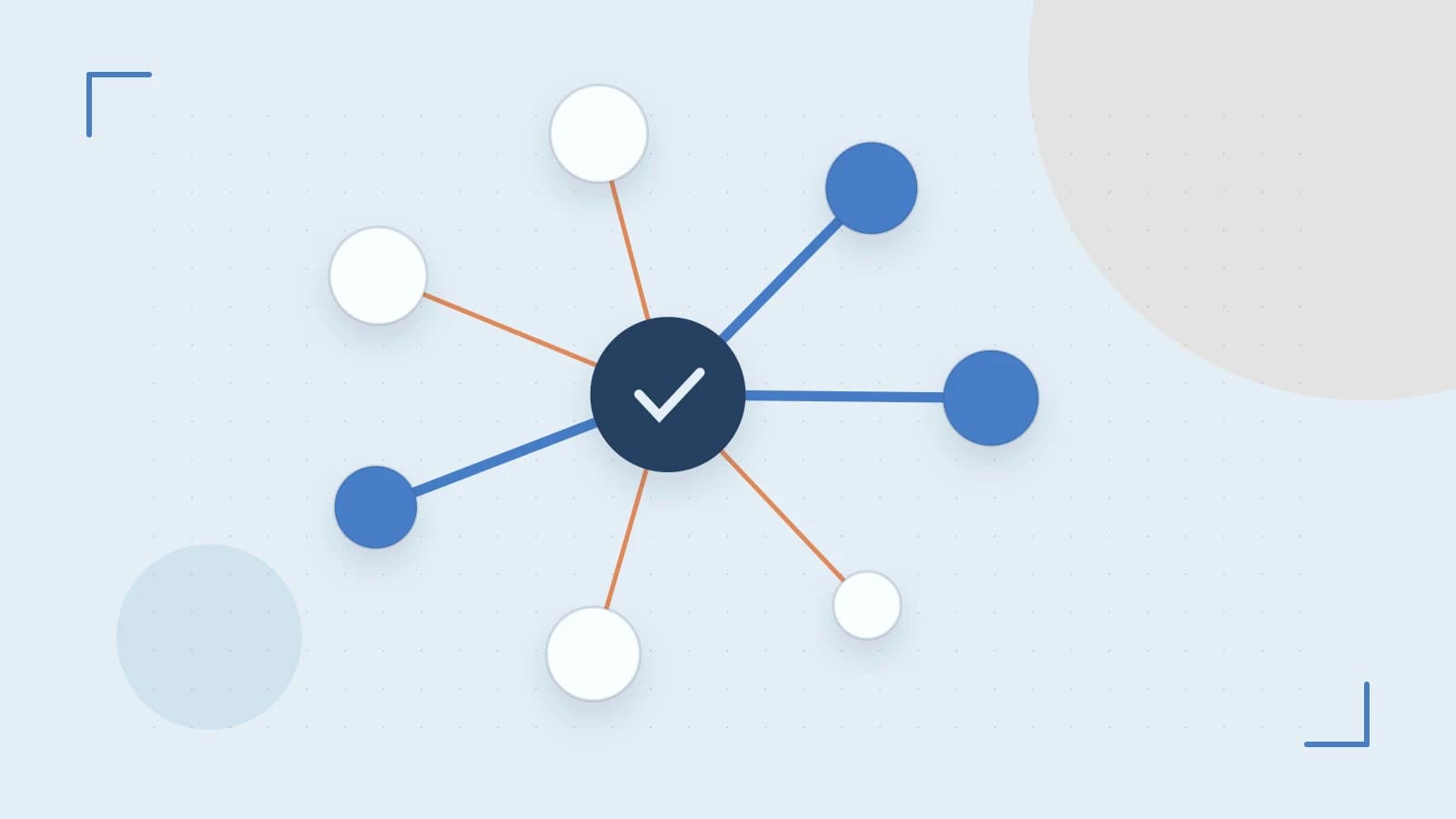 Editorial illustration of an algorithmic node graph with branching paths and a highlighted result