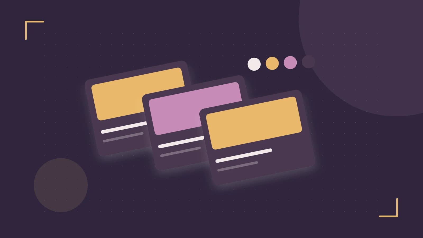 Editorial illustration of responsive browser layouts, overlapping design components and a color system