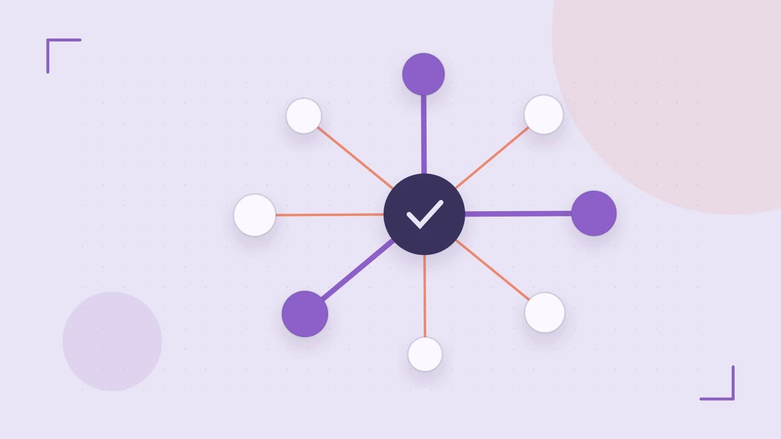 Editorial illustration of an algorithmic node graph with branching paths and a highlighted result