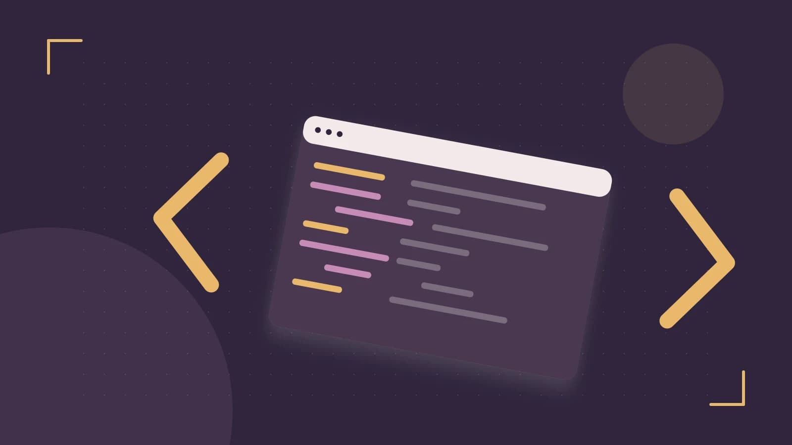 Editorial illustration of an abstract code editor, syntax blocks and oversized programming brackets