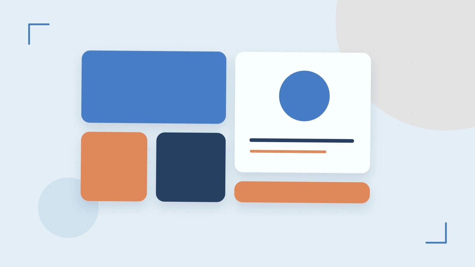 Editorial illustration of responsive browser layouts, overlapping design components and a color system