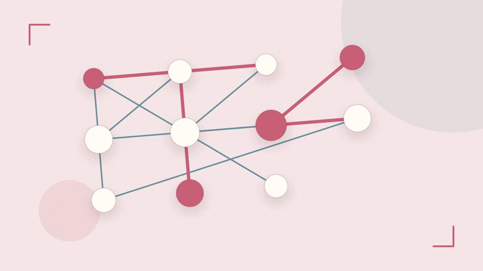 Editorial illustration of an algorithmic node graph with branching paths and a highlighted result