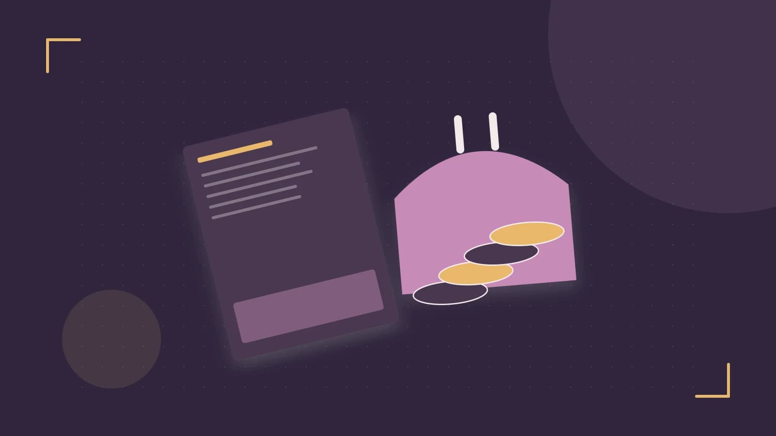 Editorial illustration of abstract coins, a payment card and a geometric financial chart without data labels